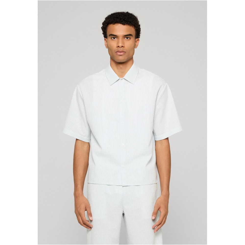 Urban Classics - Seersucker Short Sleeve Bluse - Blau/Weiß